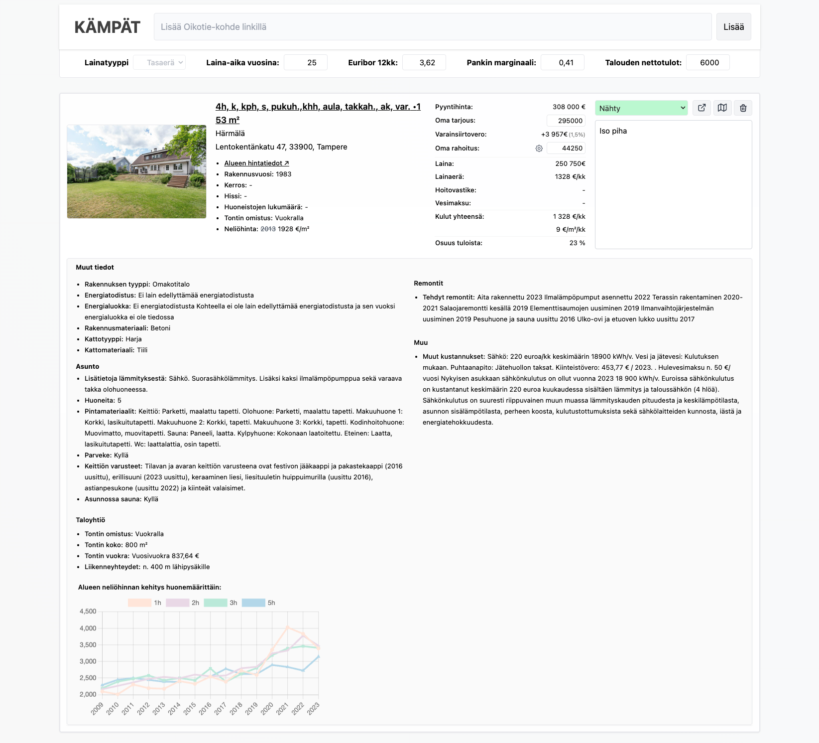 Screenshot of Kämpät.com tool
