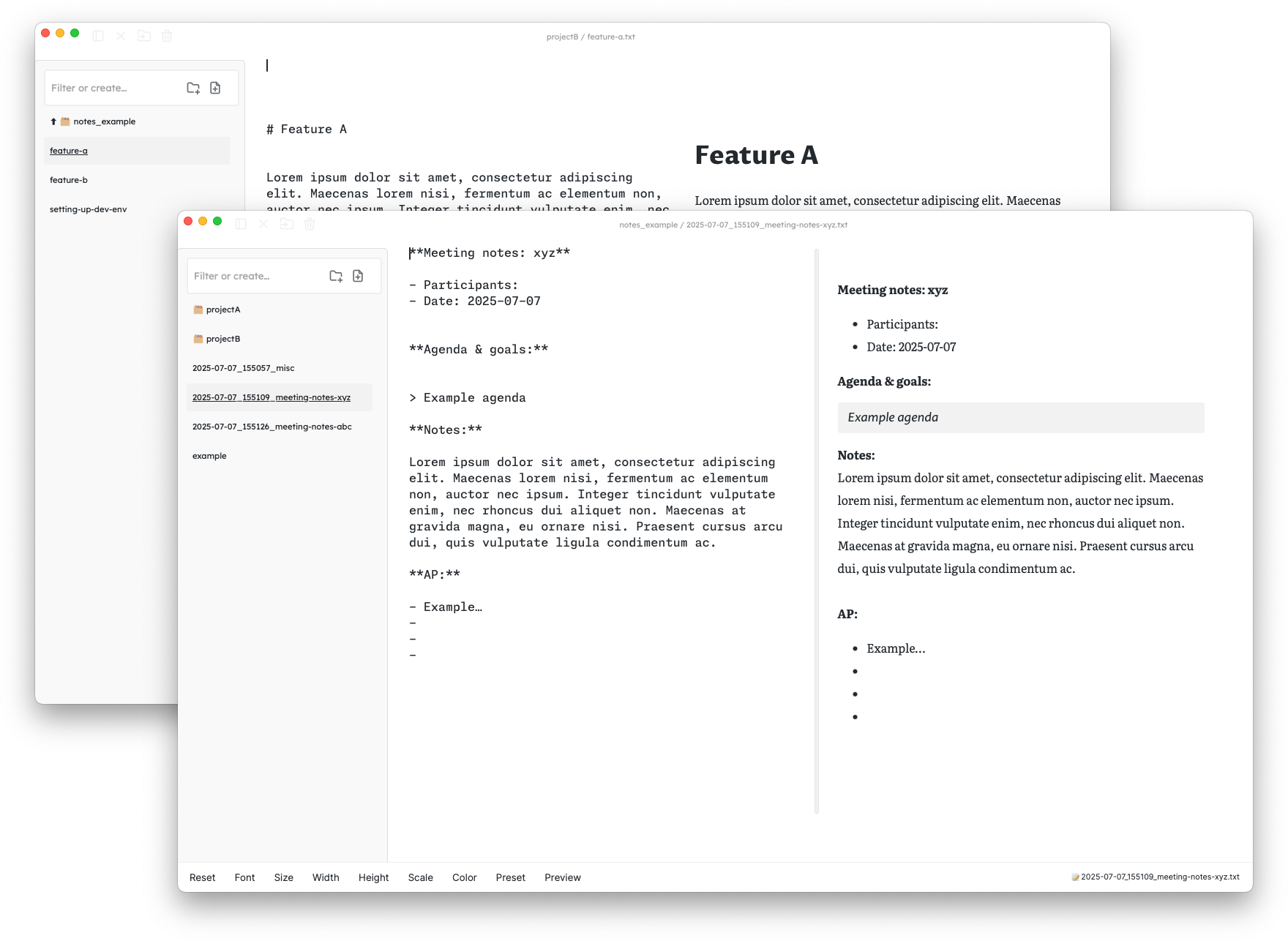 Note saving and browsing